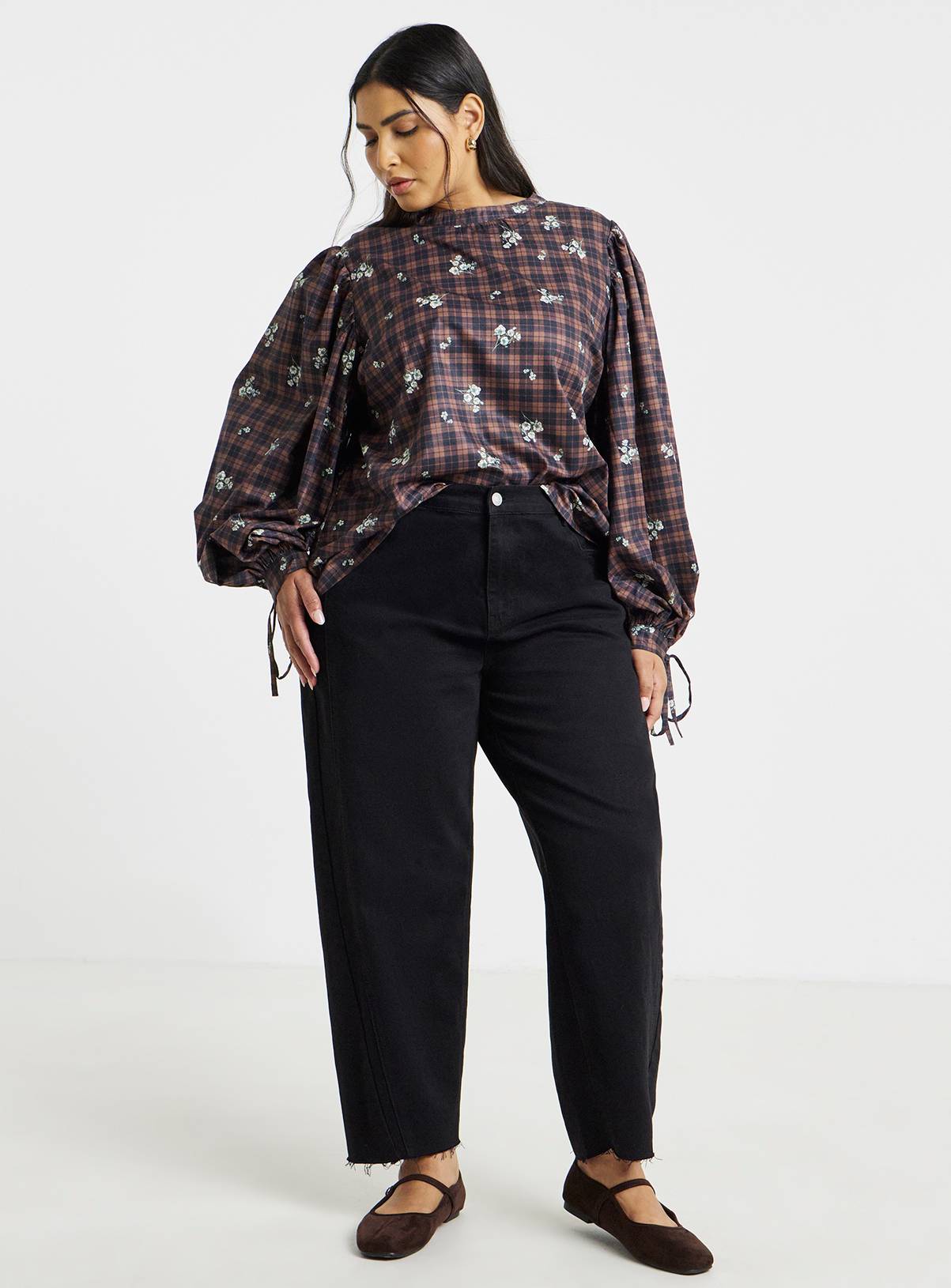 SIMPLY BE Floral Check High Neck Blouse 26 - Image 3
